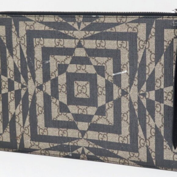 Auth GUCCI Brown GG and Back PVC Clutch Bag Pouch #55192 - Picture 1 of 9